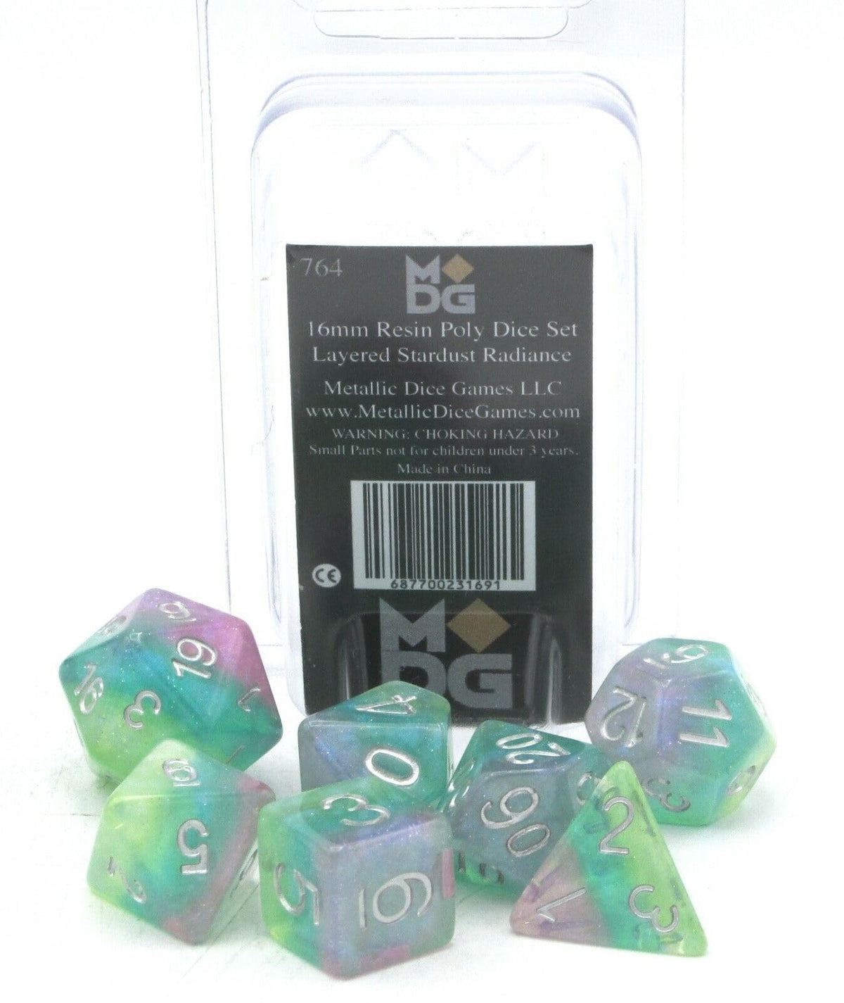 Metallic Dice Games Poly Set Layered Stardust Radiance w/Silver (7)