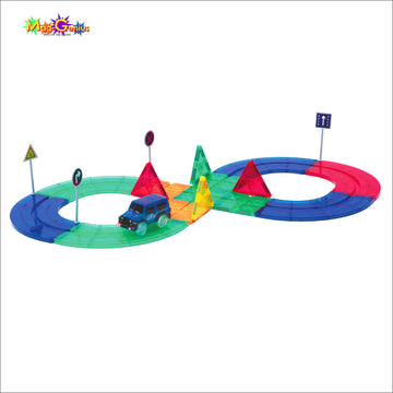 Mag Genius Ultimate Racing 55-Piece Magnet Set with 8 Bonus Road Signs and 2 Toy Figures