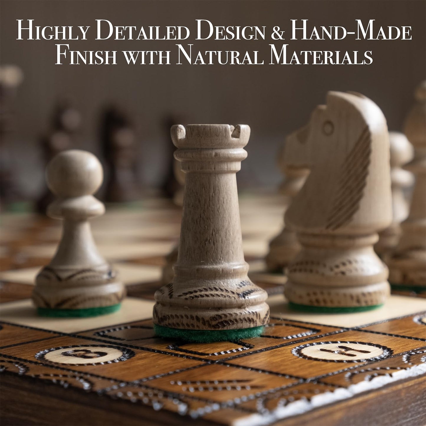 Wegiel Handmade Junior European International Chess Set - 16 Inch Luxury Wooden Chess Set for Adults and Kids, Premium Beech and Birch Wood - Unique