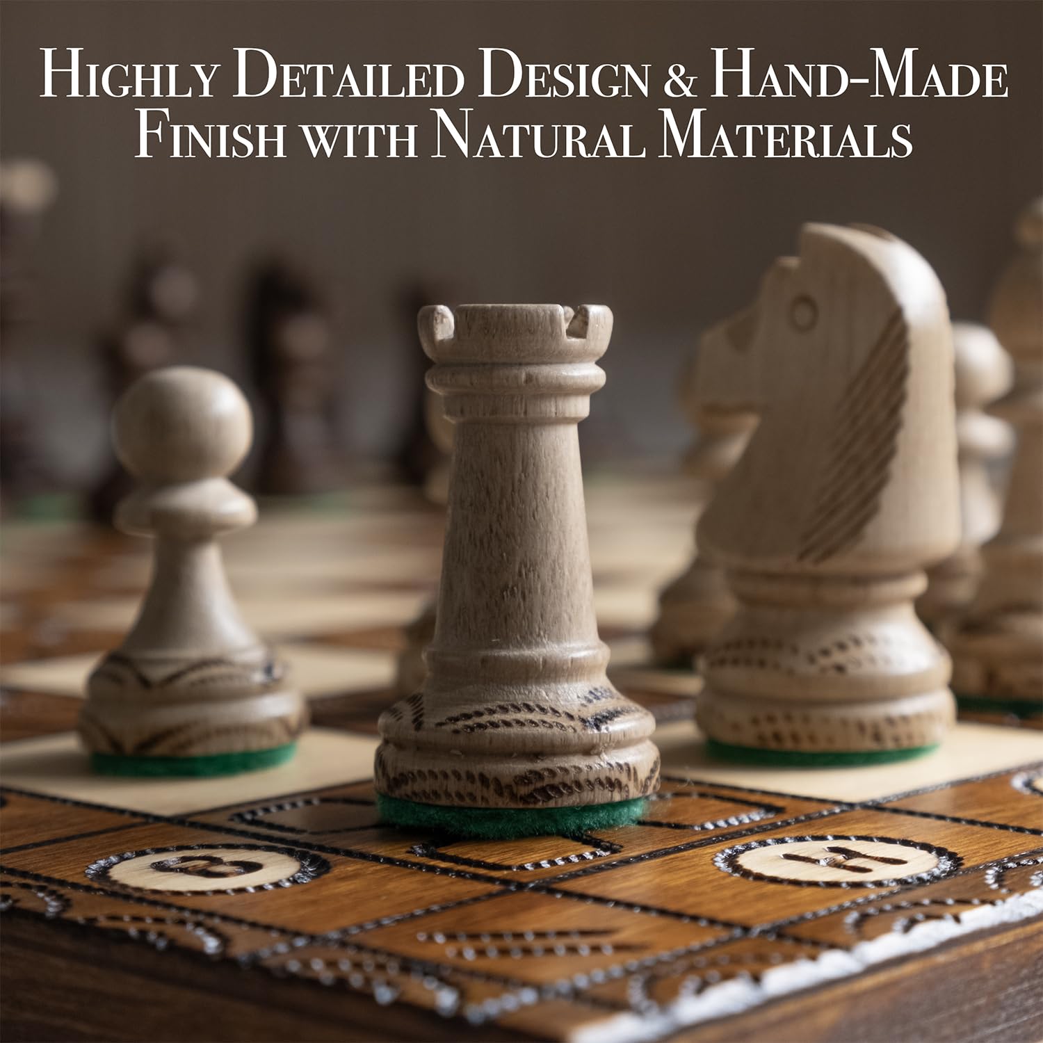 Wegiel Handmade Junior European International Chess Set - 16 Inch Luxury Wooden Chess Set for Adults and Kids, Premium Beech and Birch Wood - Unique