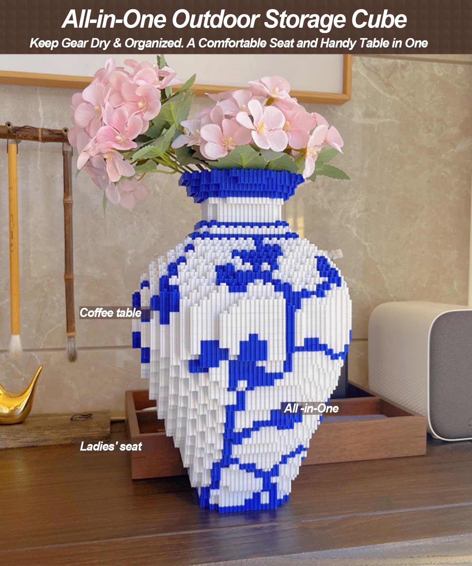 Micro Vase Building Blocks set, Blue & White Ceramic Style 3200PCS (1 sets), Compatible with Lego, 7*7*11? Creative Flower Building Kit for Home