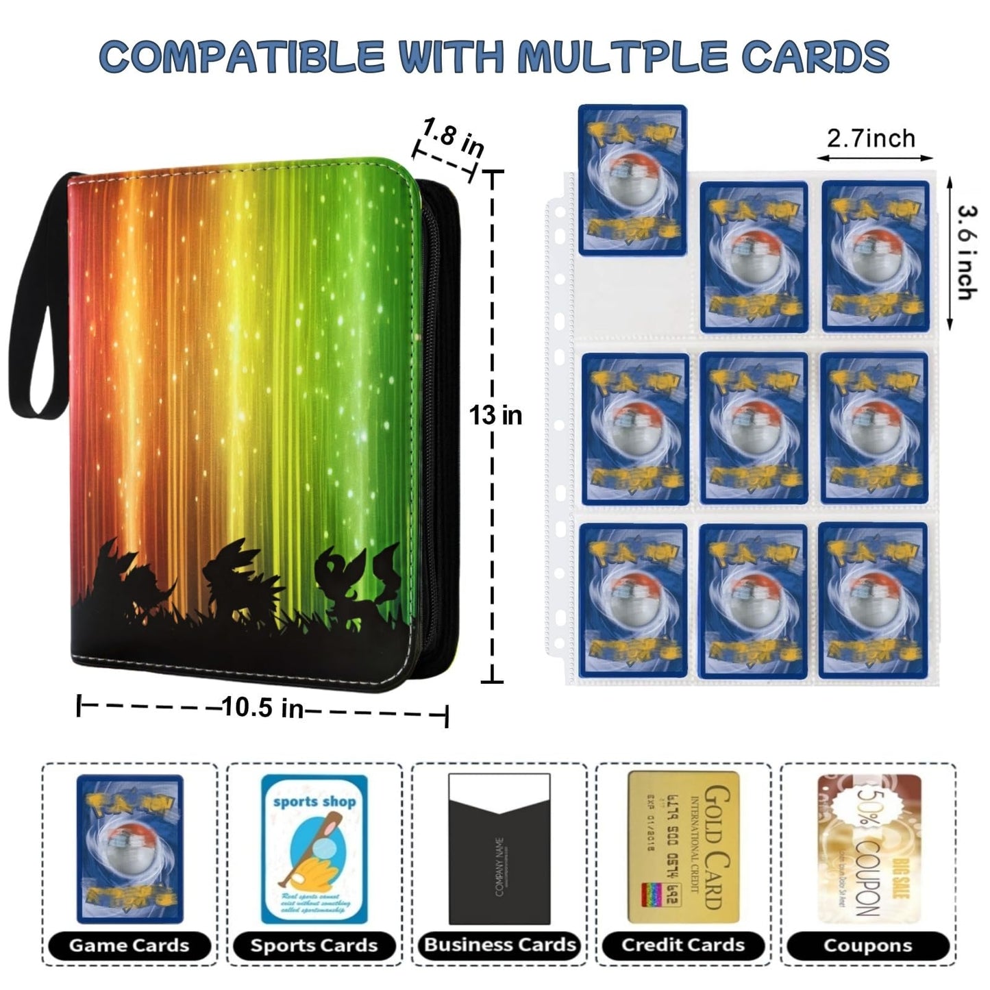 Card Binder 9 Pocket,900 Pockets Trading Card Binders Holder Collector Album Book with Zipper and 50 Removable Sleeves,Compatible with Game Sport