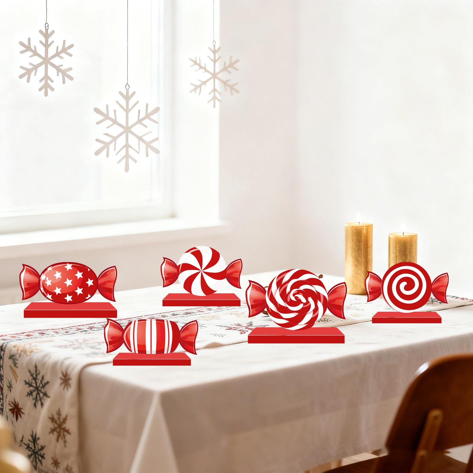 Pezutoi Christmas Table Decorations Wood Candy Set for Xmas Red & White Peppermint Christmas Home Desk Office Party Decoration
