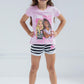 Barbie Big Girls T-Shirt and French Terry Shorts Outfit Set Pink/Black 14-16