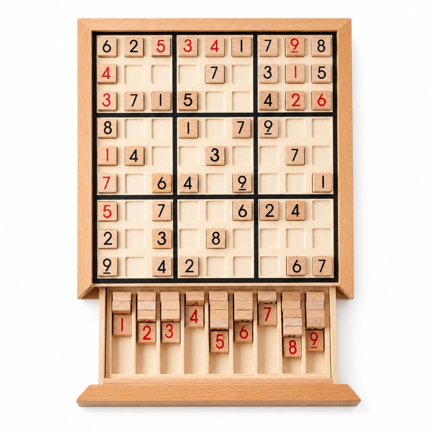 Wooden Sudoku Puzzle Game with Storage Drawer, Board Game for Adults, 9x9 Logic Puzzle for Brain Training, Travel, Family Night, Desk Games (Wooden