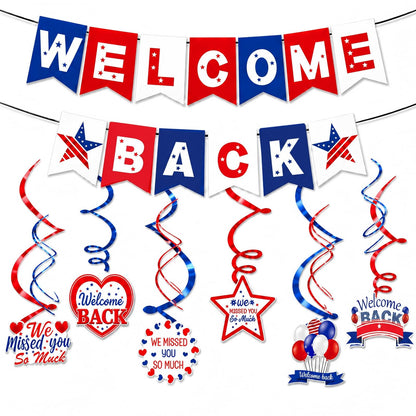 Welcome Back Decorations with Welcome Back Banner and 6 Hanging Swirls