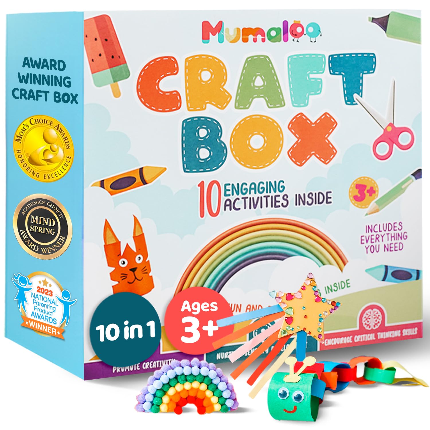 Mumaloo Craft Box for Kids - 10 Creative Arts and Crafts for Kids Ages 4-8, Fun, No Mess Educational Preschool & Homeschool Art Projects, Toddler