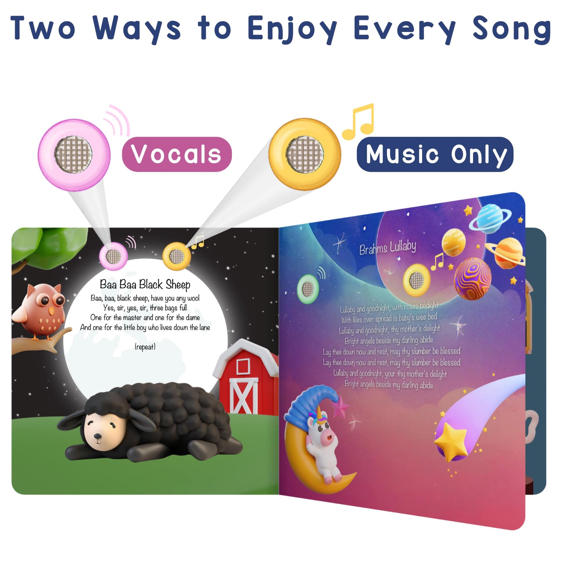 LEARNING BUGS Bedtime Songs - 13 Timeless Lullabies for Little Ones, Musical Books for Toddlers, 28-Button Music Book, Musical Toys for Toddlers 1-3