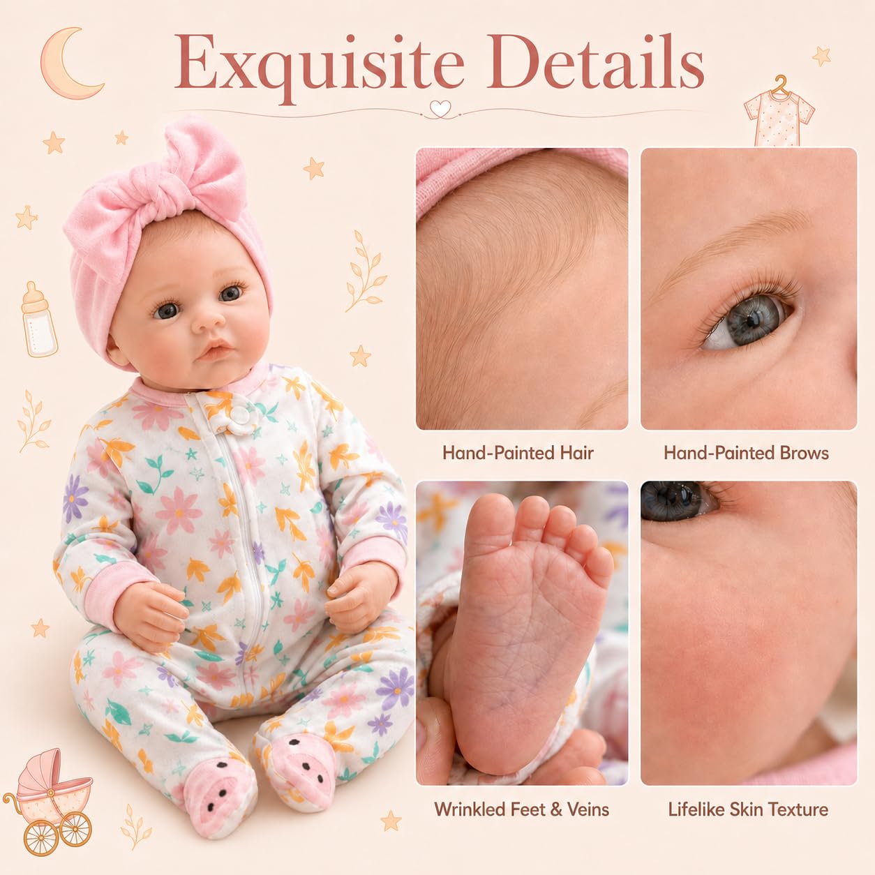 Babesnug Reborn Baby Dolls Girls with 2 Clothing Sets,18 Inch Lifelike Soft Vinyl Newborn Baby Girl Doll, Christmas Poseable Realistic Baby Doll with