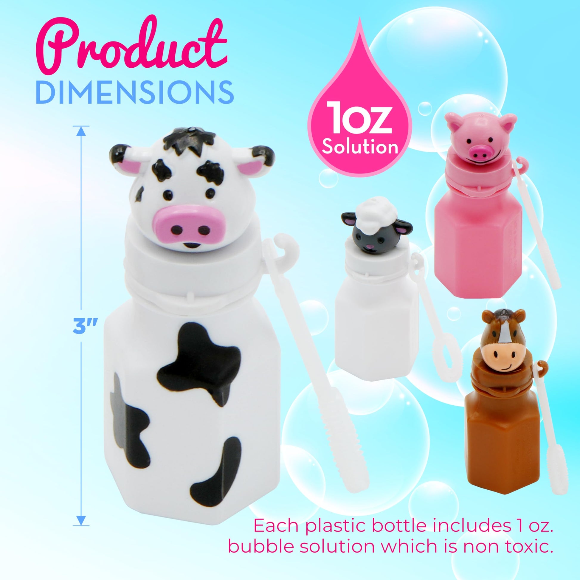 4E's Novelty - Barnyard Farm Animal Bubbles Party Favors with Wands Includes - Horse, Sheep, Pig and Cow - Pack of 12