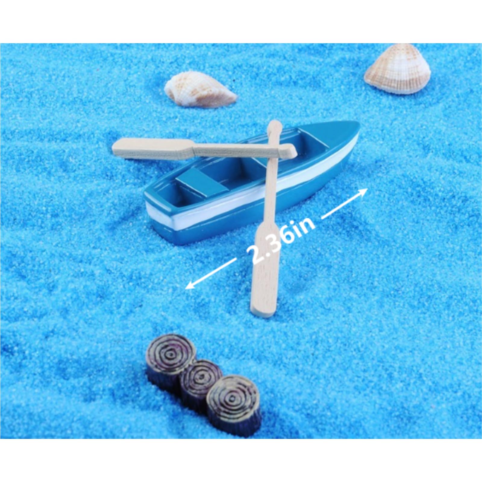 Haohaiblooms 2 Pieces Mini Blue Rowboat Figurines Set - Resin Canoe with Oars for Fairy Garden, DIY Dollhouse Decoration, Cake Toppers, Moss