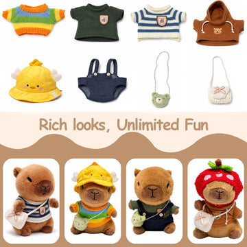 TITQWOP 10.2" Brown Capybara Plush Toy with 9 Clothes and Accessories Super Soft Capybara Stuffed Animal for Kids Girls Boys (Brown Capybara)