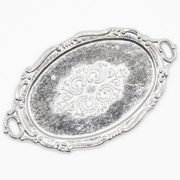 Dollhouse Miniature Silver Oval Serving Platter with Two Handles - Empty