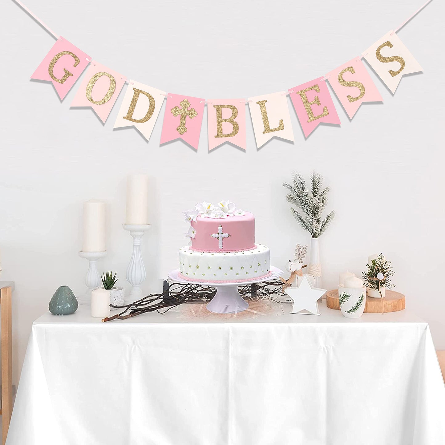 God Bless Banner,Boy/girl Baptism Pink Banner,God Bless Baptism