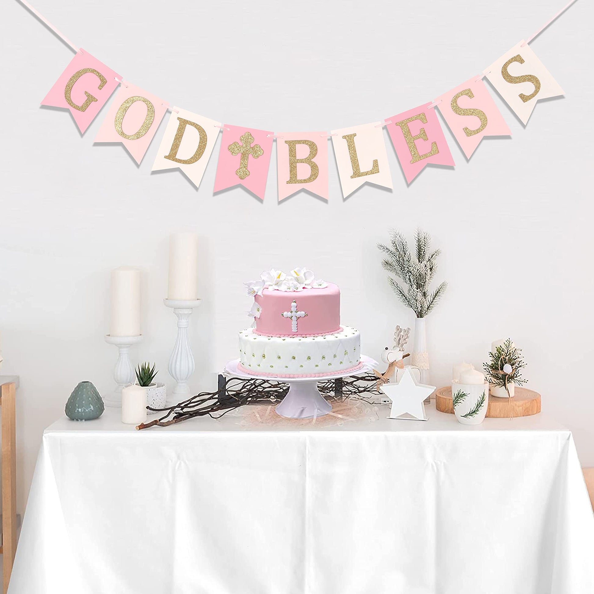 God Bless Banner,Boy/girl Baptism Pink Banner,God Bless Baptism