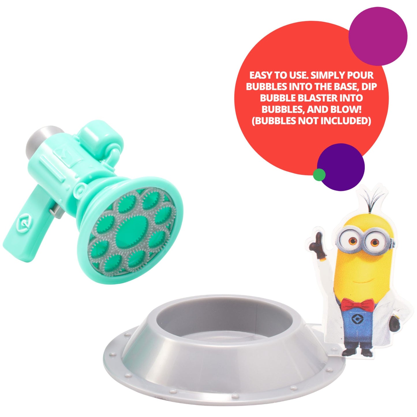DecoSet® Minions Fart Bubble Blaster Cake Topper, 4 Piece Decoration Set With Working Bubble Wand, Stand, & Kevin, Bob, & Stuart Minions |