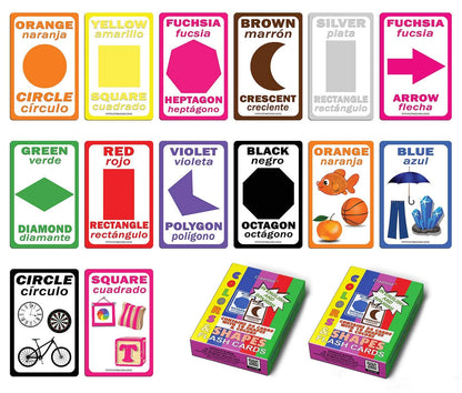 Creanoso English Spanish Educational Colors and Shapes Flash Cards (2-Deck) - Party Theme Gifts Ideas for Birthday Party Supply for Kids - Fun Game