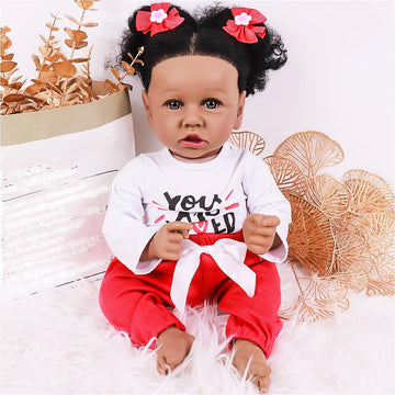 kgniess me Lifelike Black Reborn Baby Dolls 22 Inch Baby Soft Body Realistic Newborn Baby Dolls African American Real Life Baby Dolls Cloth Body Doll