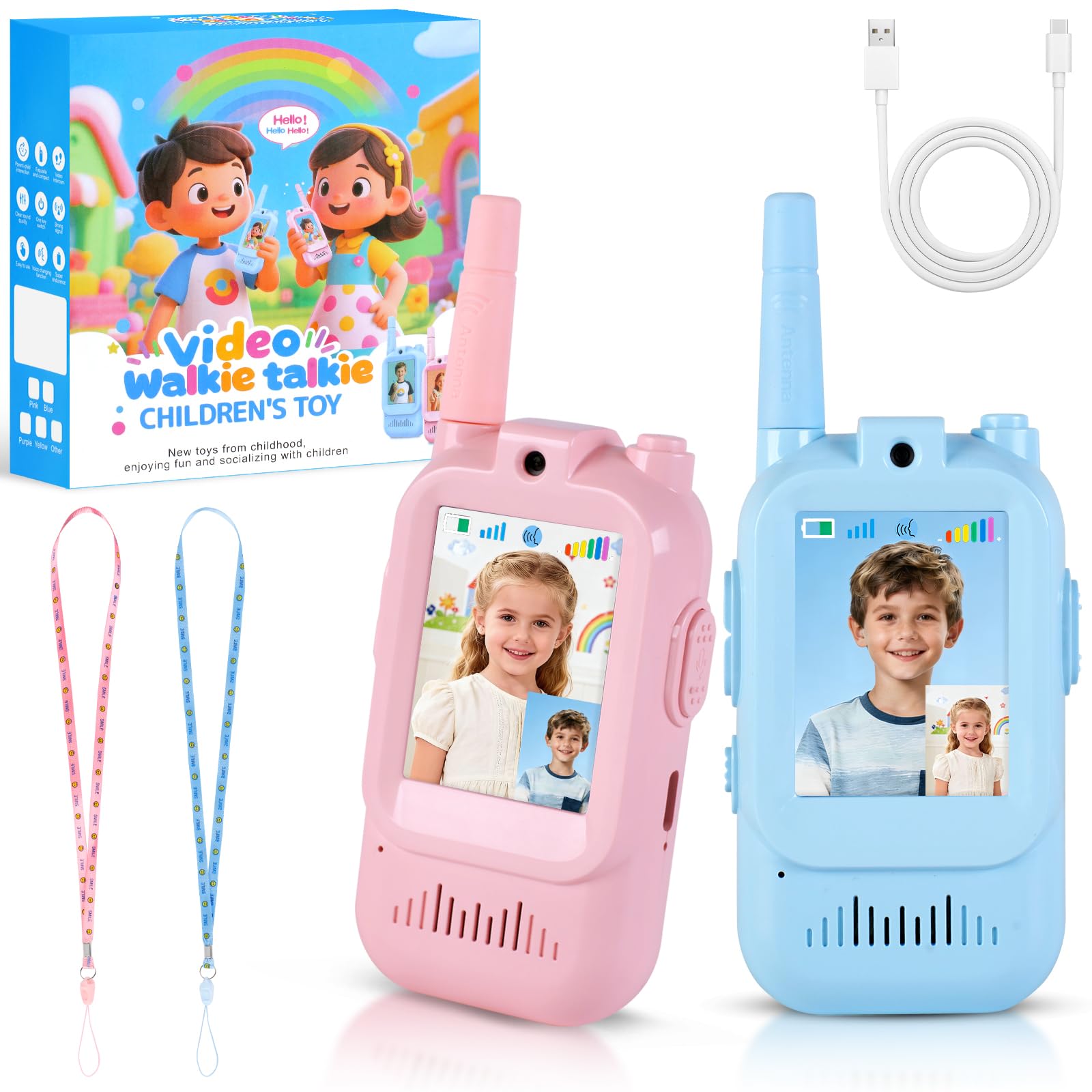 Video Walkie Talkies for Kids with Camera, Long Range Rechargeable Walkie Talkies 2-Pack,Two Way Radios Fun Indoor Outdoor Toys for Camping, Hiking