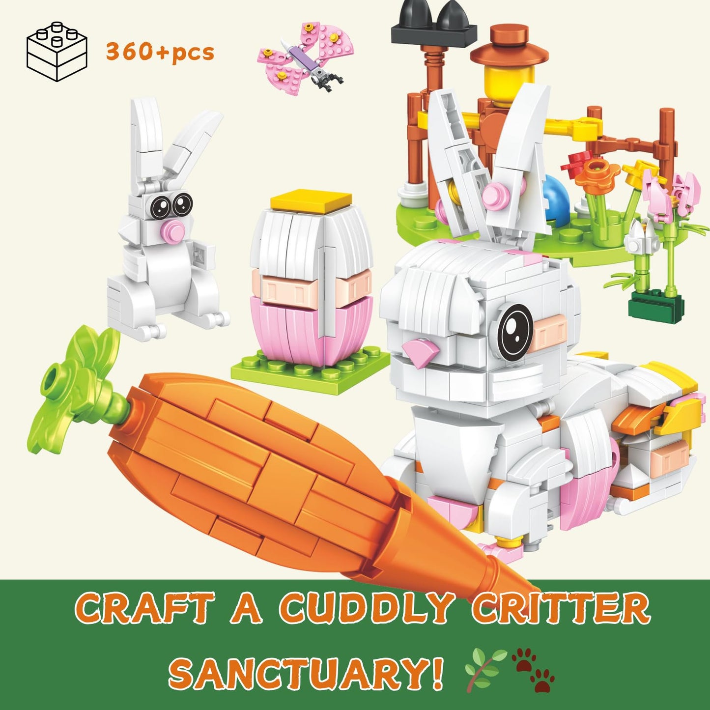 Tecnobicho STEM 12-in-1 Rabbit Building Blocks Toys for Boys Girls 6 7 8 9 10 11 12 Years Old Creative Bunny Building Set Valentines Christmas