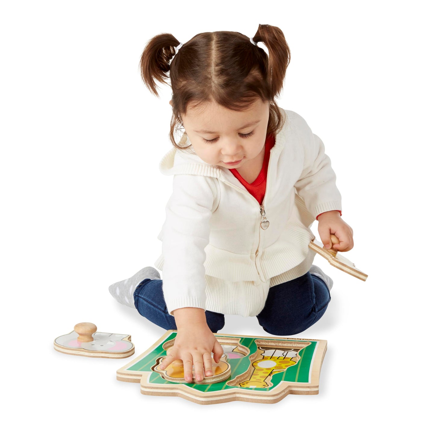 Melissa & Doug Jungle Friends Safari Animals Jumbo Knob Puzzle, Wooden Peg Puzzle for Toddlers, Educational Toy for Shape Recognition and Fine Motor
