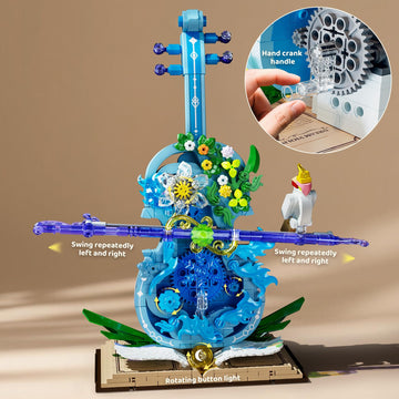 Flower Violin Building Set, Music Instrument Building Toy with Light, Creative Botanical Model Kits for Adults Teen Girls Women, with Bird & Floral
