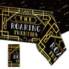Roaring 1920s Party Plastic Tablecloths - Black & Gold Speakeasy Vintage Flapper Wedding Party Supplies (1 Pack Disposable Table Cover)