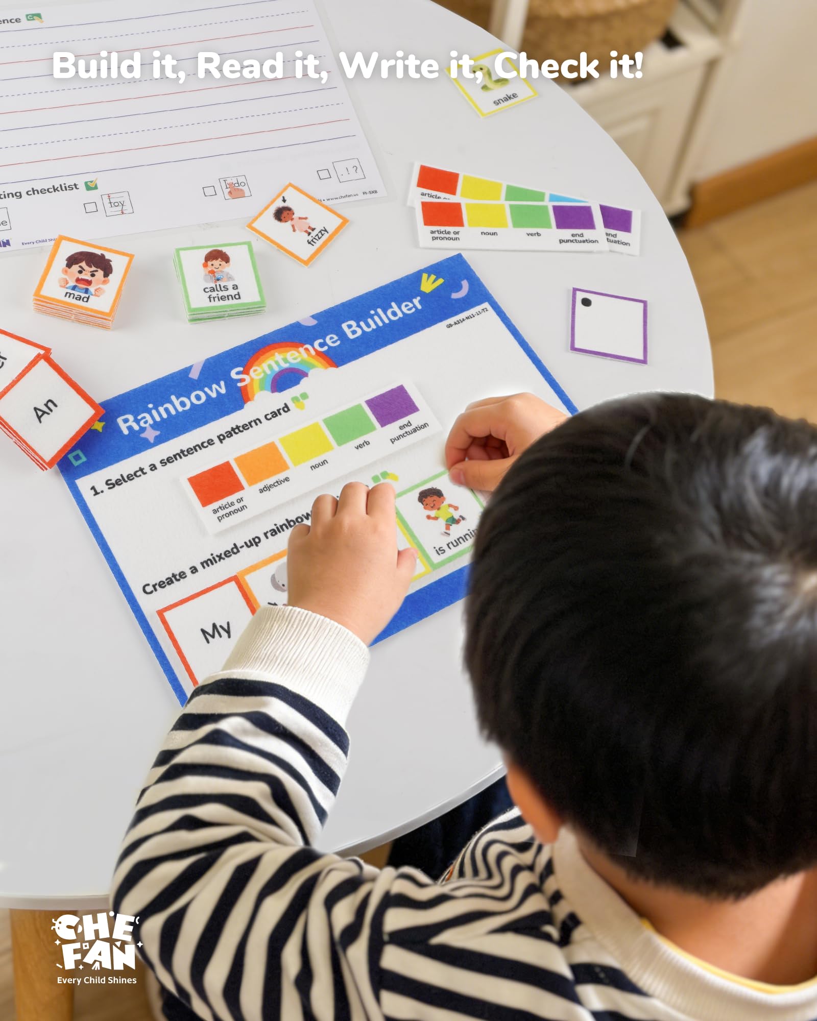 CHEFAN Sentence Building for Kids, Color-Coded Grammar Learning Toys with Writing Practice, Reading Manipulatives for Classroom, Homeshool & Speech