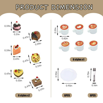 30Pcs Miniature Food, 1:12 Scale Miniature Kitchen Accessories Set, Miniature Coffee Mugs Forks Cakes Dessert Model for Mini House Bakery Store