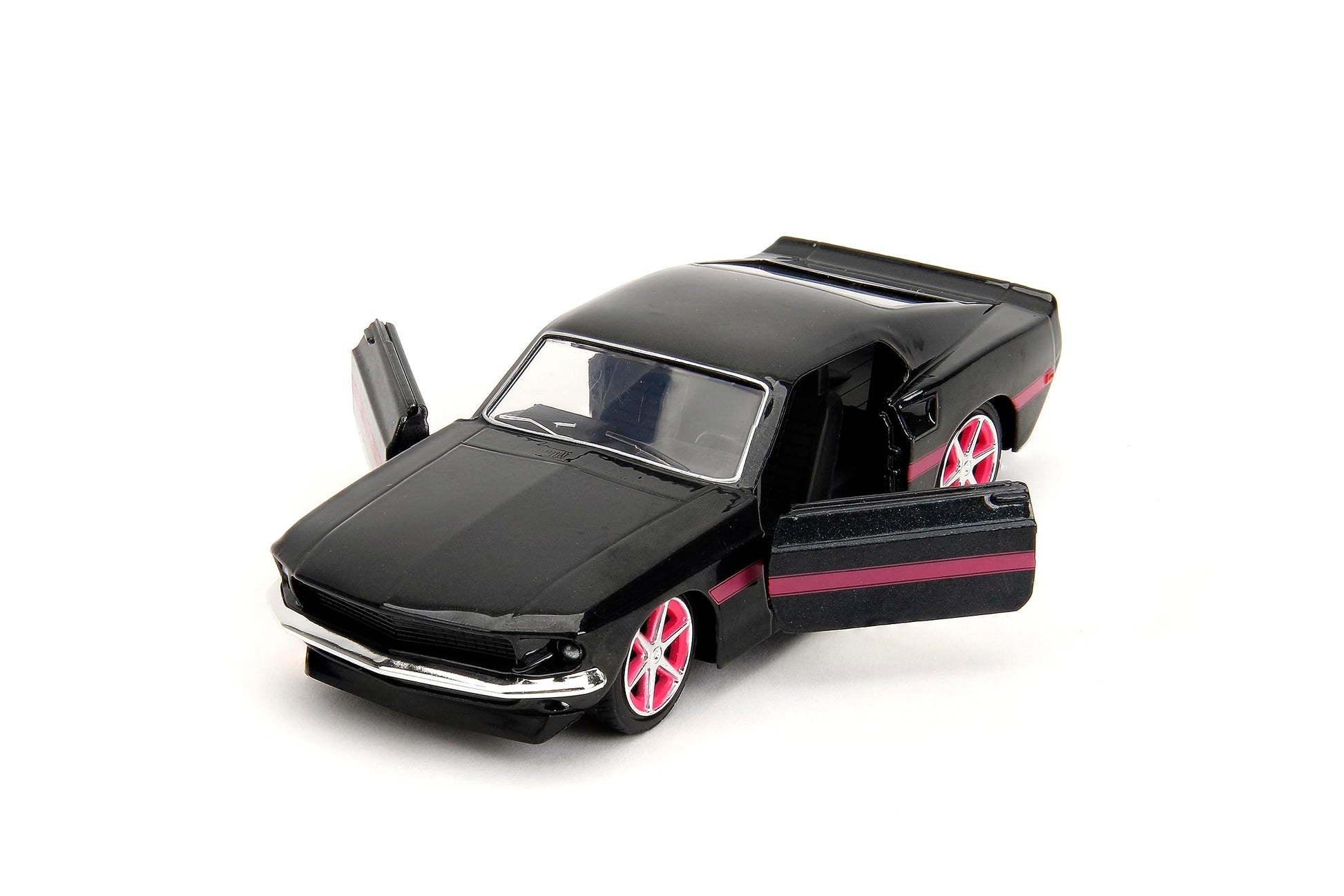 Jada Pink Slips 1:32 W2 1969 Ford Mustang Die-Cast Car, Toys for Kids and Adults (Black/Pink Stripes)