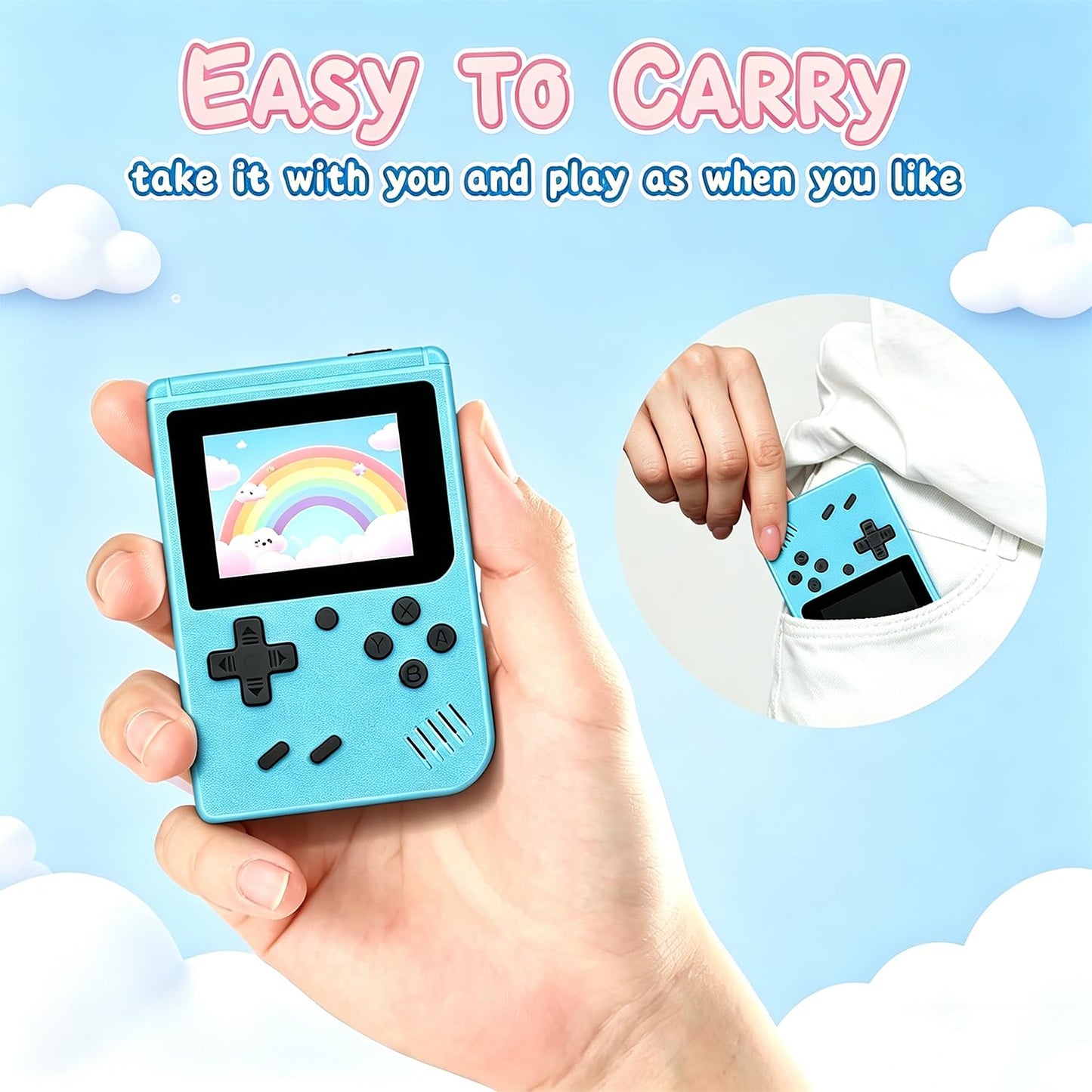 Retro Handheld Game Console, Mini Portable Video Game Player Built-in 400 Classic Games, 3.0 Inch IPS Screen, Travel Arcade Gaming Console (Blue)
