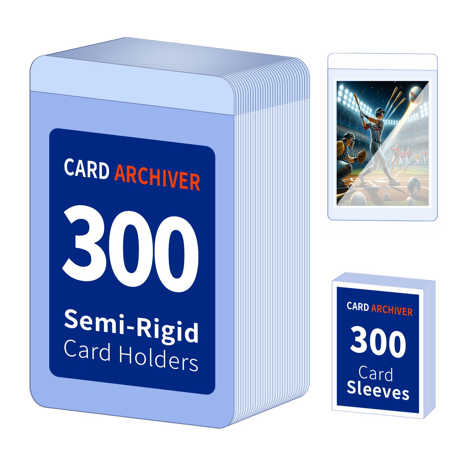 300ct Semi Rigid Card Holders - Card Savers & Premium Protection for Graded Cards, Trading Cards & Baseball Collectibles with Card Sleeves, 1/2" Lip