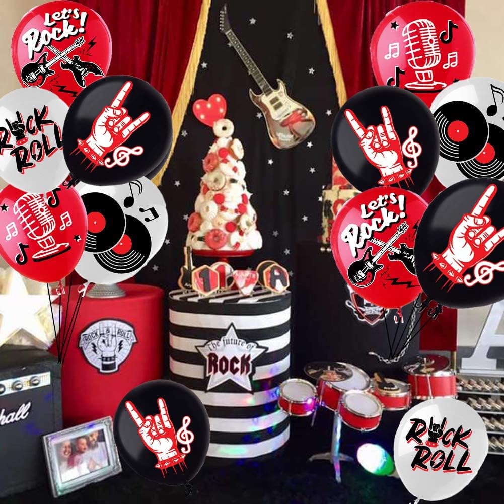 Rock and Roll Party Decoration Balloons 12'' Latex Balloons for Music Theme Party Decorations 1950's Birthday Party Supplies 50s 60s Rock Party Favors