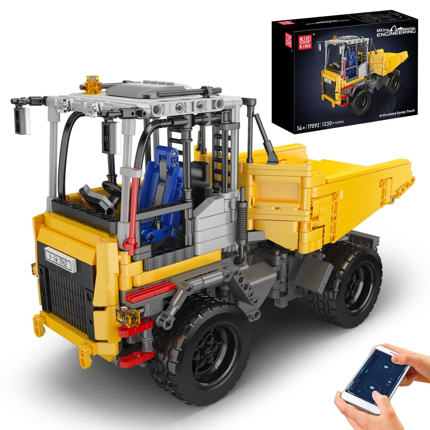 Mould King 17092 Articulated Dump Truck Building Set, Engineering Vehicle with Battery and Remote Control, Collectible Set for Adults (1230 Pieces)