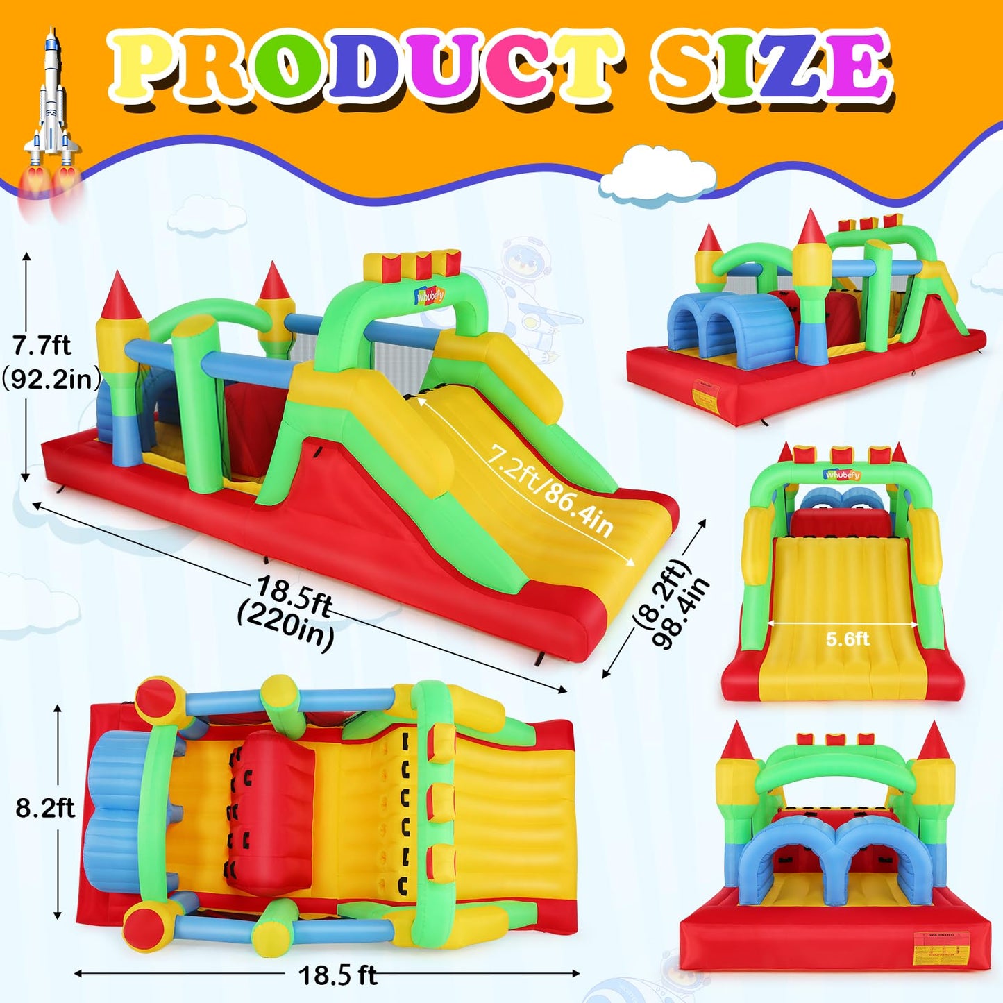 Whubefy 18.5x8.2FT Large Bounce House Obstacle Course for Big Kids 8-12/3-6