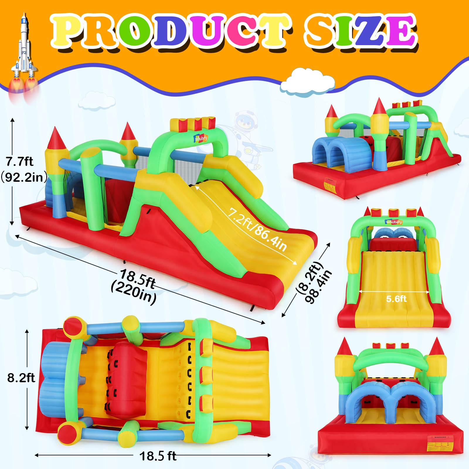 Whubefy 18.5x8.2FT Large Bounce House Obstacle Course for Big Kids 8-12/3-6