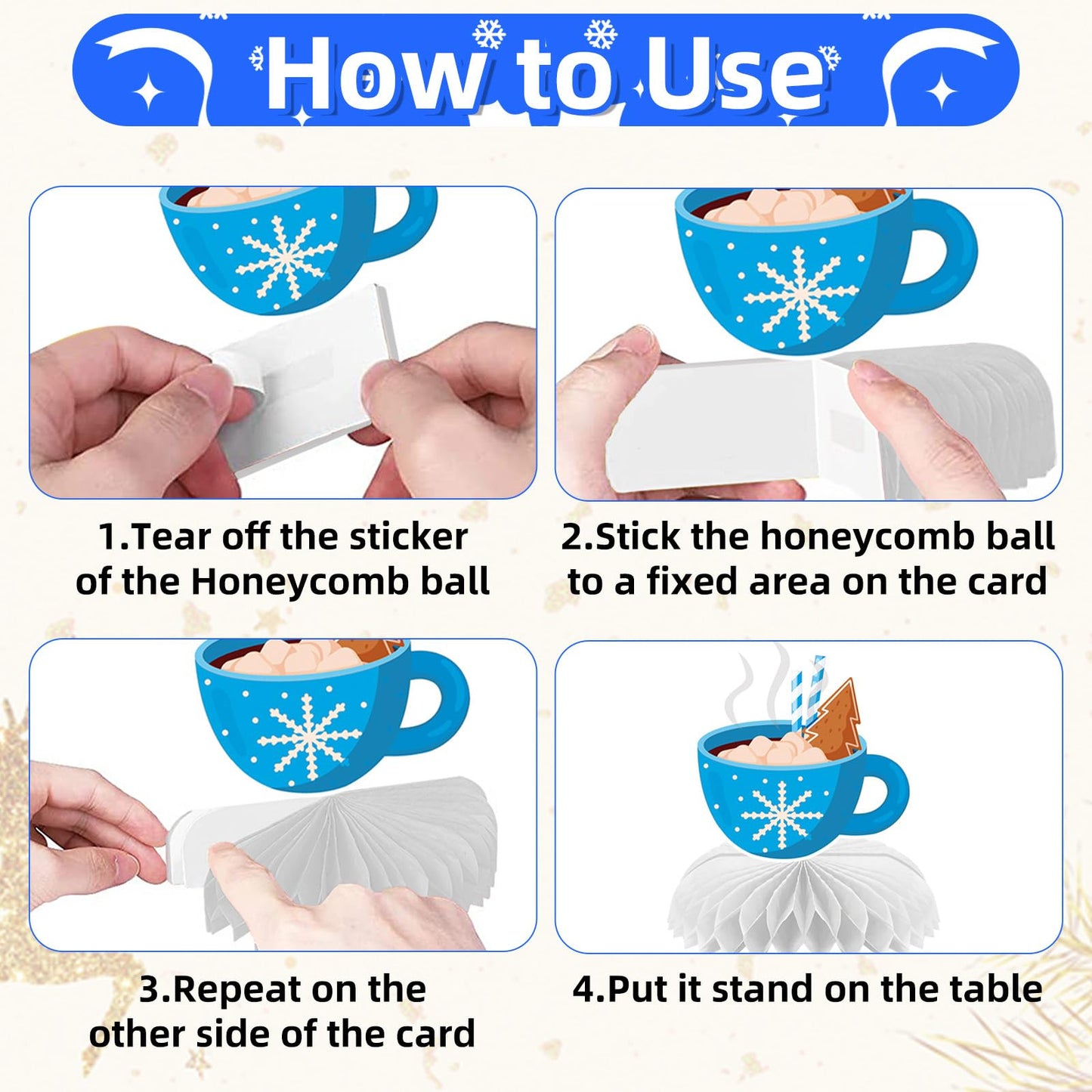 9 Pieces Winter Honeycomb Centerpieces - Let It Snow Table Decorations with Snowman, Snowflake, Hat, Scarf, Mittens, Hot Cocoa, Socks, and Gift Box