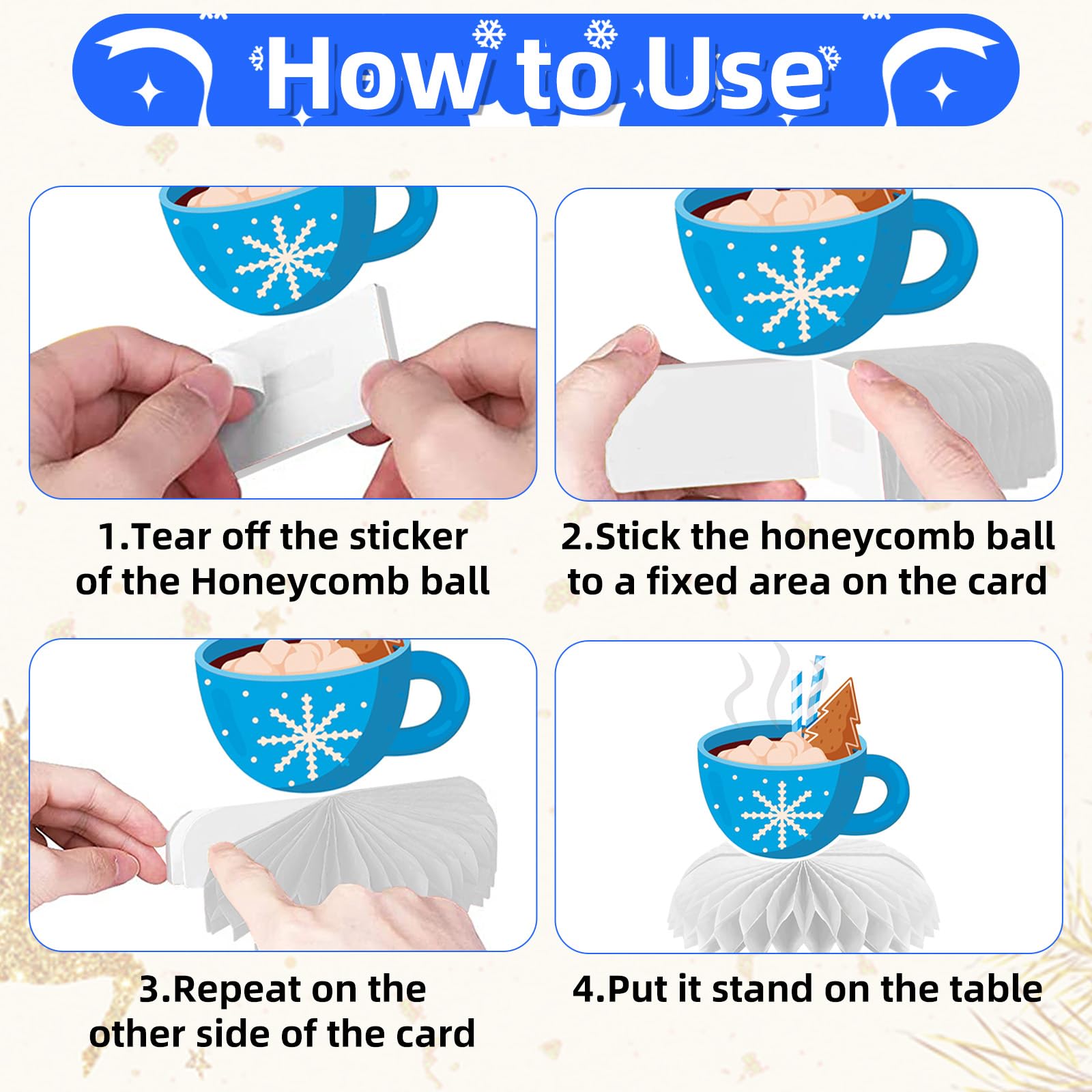 9 Pieces Winter Honeycomb Centerpieces - Let It Snow Table Decorations with Snowman, Snowflake, Hat, Scarf, Mittens, Hot Cocoa, Socks, and Gift Box