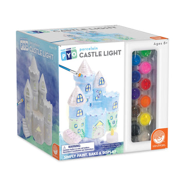 MindWare Paint Your Own Porcelain: Castle Light with 2 Tea Lights, 14 Paints, 2 Brushes & Painting Guide - Creative Paintable Pottery Crafts & Gift