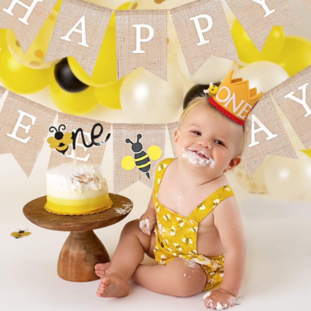 LINLULU Bee Birthday Crown for 1st Brithday - Happy Bee Day Birthday Decorations, First Birthday Crown, 1st Birthday Hat, First Birthday Decorations