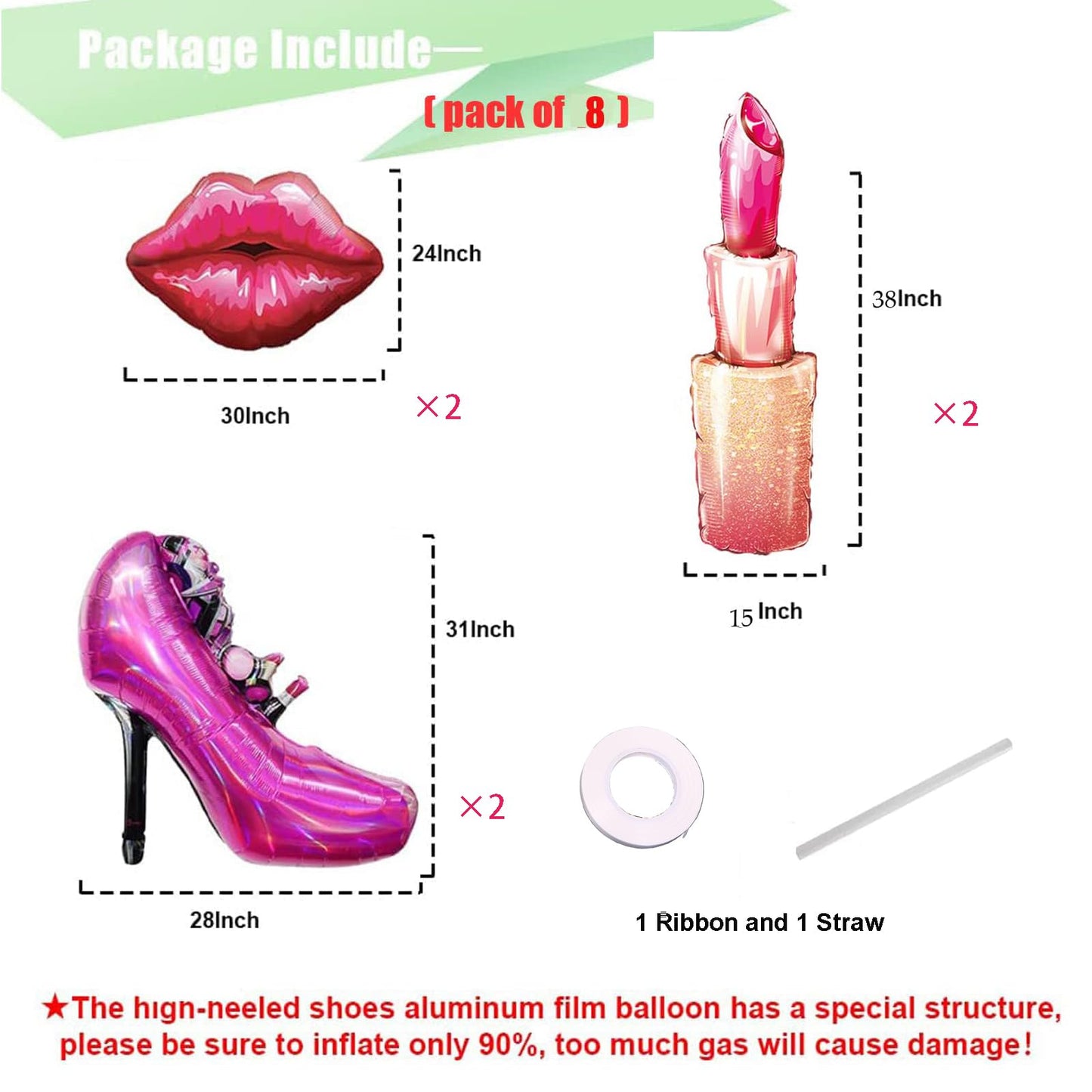 CYMYLAR Lip balloon lipstick foil Lady high heels decoration,Valentine's Day, wedding, bridal shower, spa party, bachelor party decoration, Spa Party