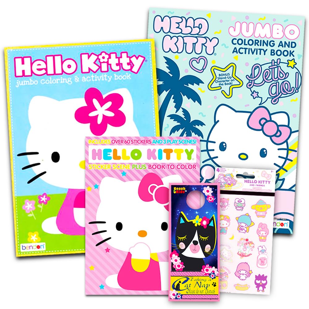 Hello Kitty Coloring Book Set - Bundle of 2 Hello Kitty Activity Books, Stickers, and Door Hanger | Hello Kitty Drawing Kit for Kids