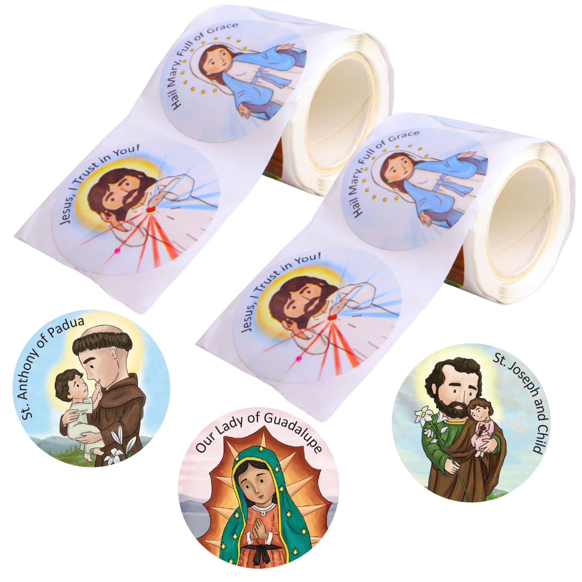 Mini Catholic Saint Stickers, Round Adhesive for Crafts, School Supplies and Faith Formation Activities, 1.5 Inches Diameter (200 Total)