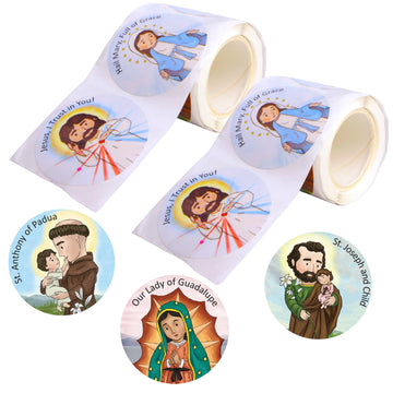 Mini Catholic Saint Stickers, Round Adhesive for Crafts, School Supplies and Faith Formation Activities, 1.5 Inches Diameter (200 Total)