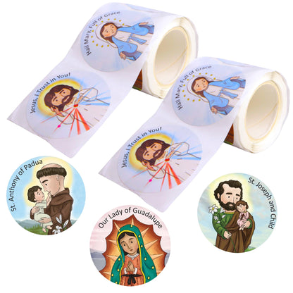 Mini Catholic Saint Stickers, Round Adhesive for Crafts, School Supplies and Faith Formation Activities, 1.5 Inches Diameter (200 Total)