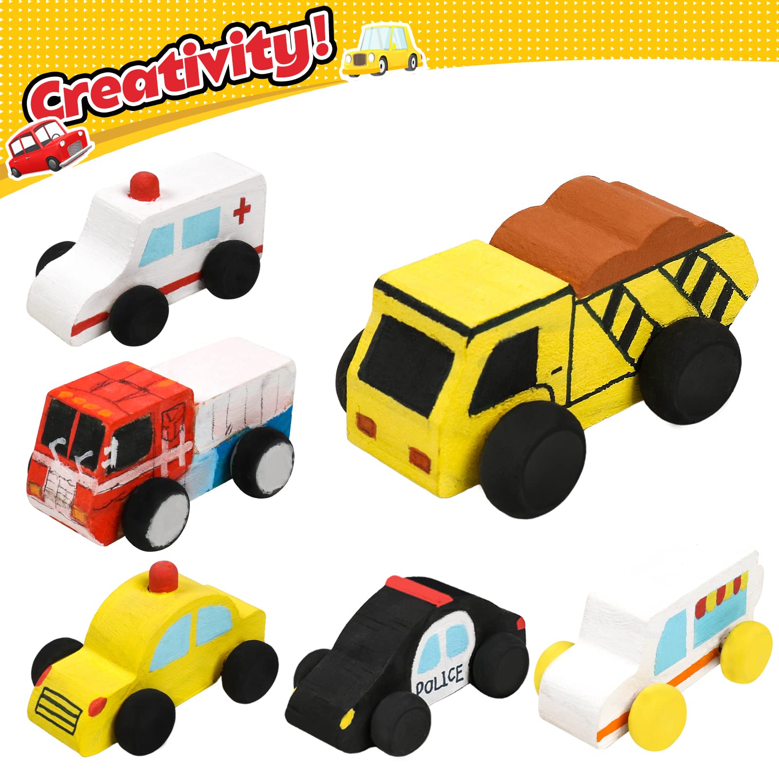WANTKA 12 Pieces Unfinished Wooden Cars Wood DIY Car Toys Wood Crafts Painting Crafts Kit for Student Easy Woodworking Set Family Activities Arts
