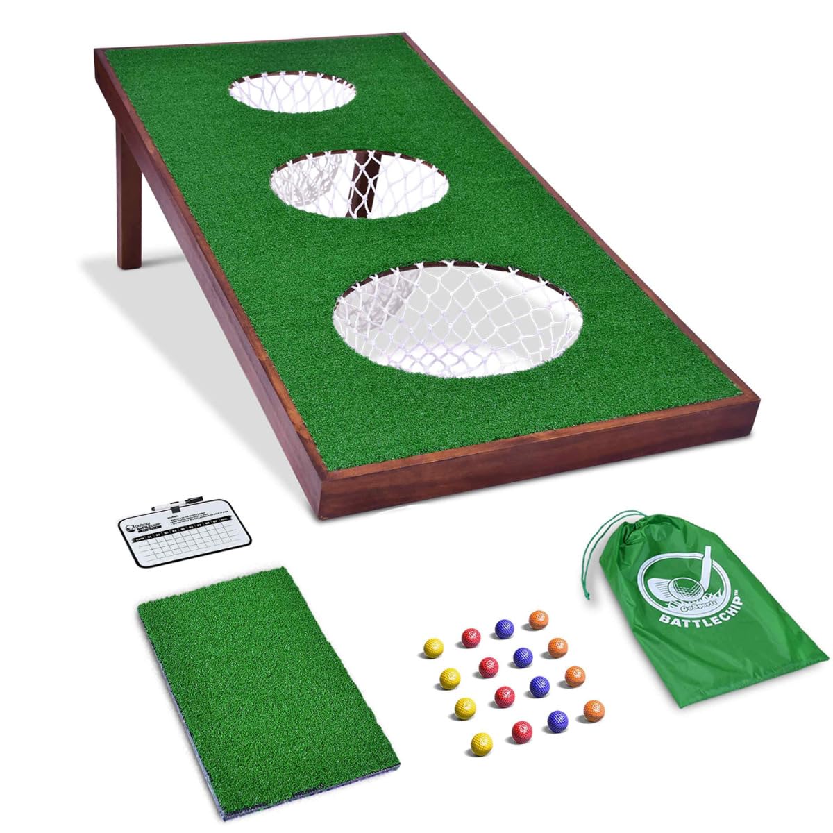 GoSports BattleChip PRO Golf Cornhole Game - Includes 4 ft x 2 ft Chipping Target, 16 Foam Balls, Hitting Mat, and Scorecard