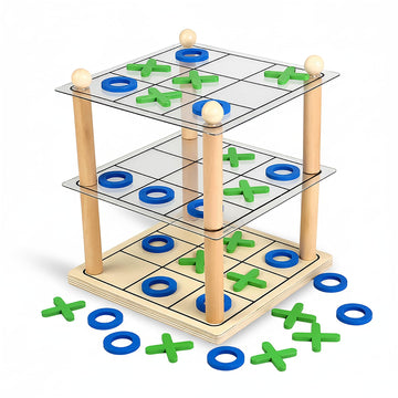 3D Ultimate Wooden Tic Tac Toe Board Game - Classic XO Strategy Game for Kids & Adults, Fun Family Table Games Night, Durable Wooden Tabletop Game