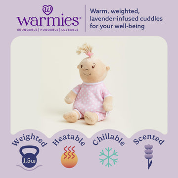 warmies Microwavable & Weighted Stuffed Animals, Baby Girl Lighter Skin - Heated Stuffed Animal Plushie for Warmth & Comfort - Soft Plush Toys