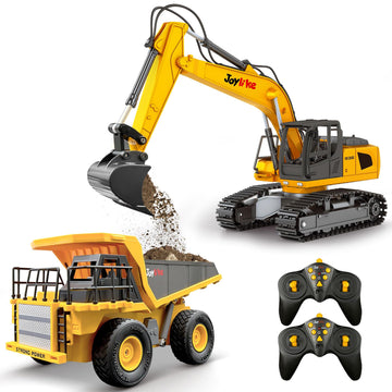 Joylike RC Excavator and Dump Truck Toy Set?2.4Ghz Metal Remote Control Construction Vehicle with Light&Sound, Best Christmas Toy for Boys 8+Year Old